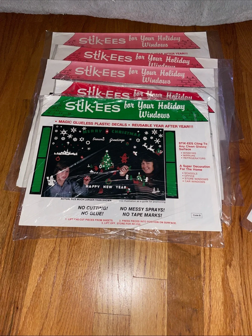 Vintage Christmas New Years Stik EES Window Cling Sticker Decals Lot of 6